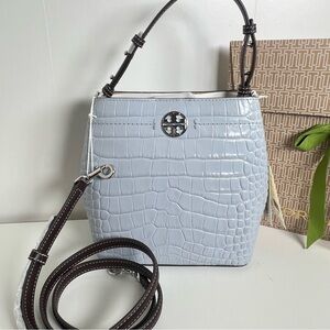 NWT Tory Burch Light Blue Croc-Embossed Bag